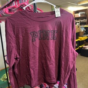 PINK Victoria's Secret Burgundy Long-Sleeve Crewneck Top